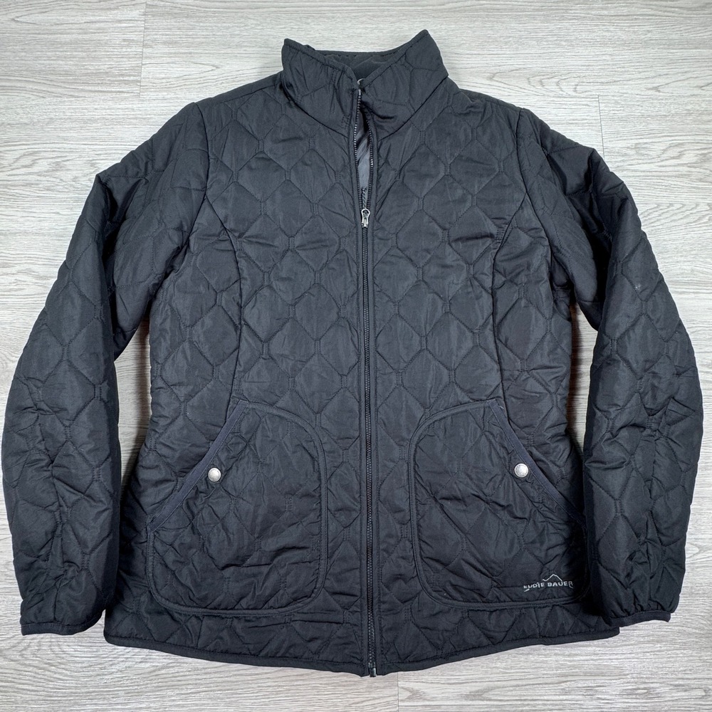 Eddie Bauer Womens Quilted Jacket Black Large Lightweight Insulated Full Zip